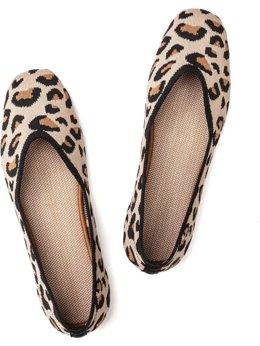Women's Leopard Square Toe Knitted Flat Casual Knitted Comfort Washable Shoes
